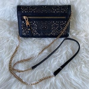 Black & Gold Clutch w/ chain shoulder strap
